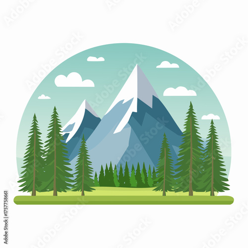 Natural mountain landscape with trees and clouds