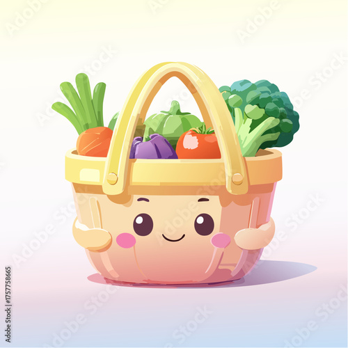 Smiling market basket with fresh healthy produce