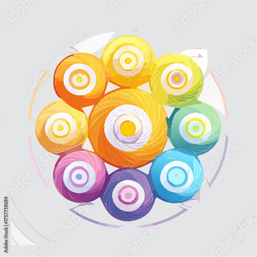 Abstract colorful layered circular shapes composition