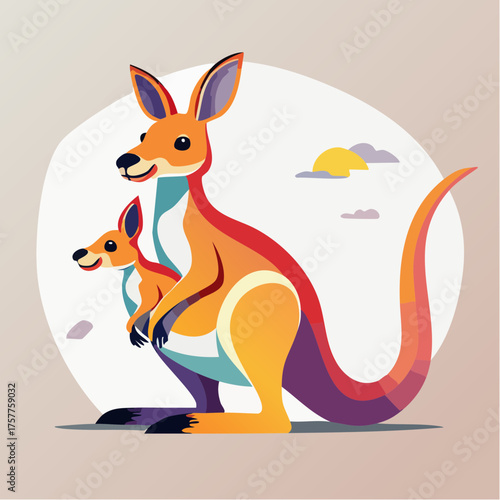 mother kangaroo and baby marsupial flat style