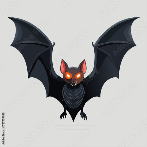 Scary black bat flying with glowing eyes with transparent background