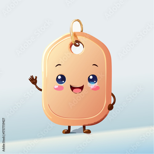 Cartoon price tag character waving hand