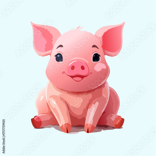 Small pink piglet animal sitting isolated