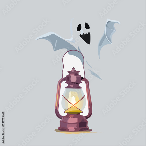 spooky ghost and glowing lantern halloween element