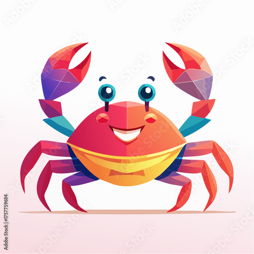 Colorful geometric happy crab with transparent background