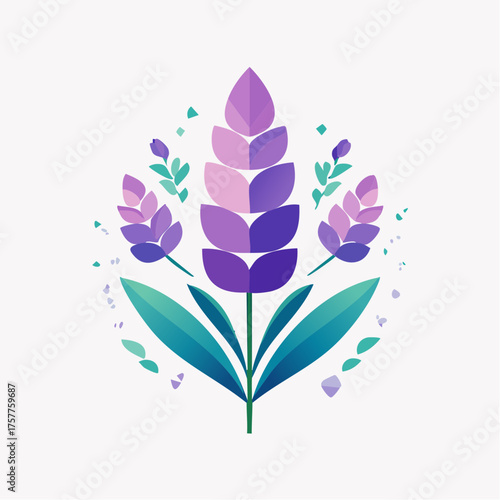 Stylized lavender flower plant with transparent background