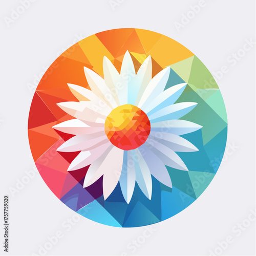 white daisy flower on colorful geometric background