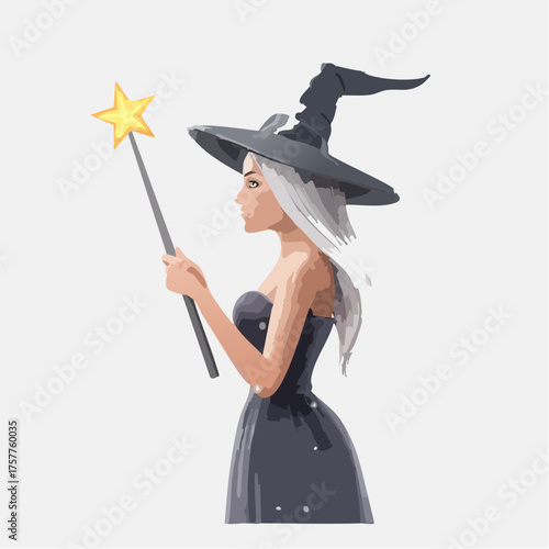 Witch holding magic wand with transparent background