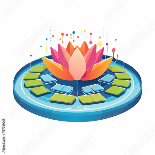 Lotus flower meditation platform with energy dots with transparent background