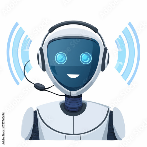 AI robot assistant head with headphones with transparent background