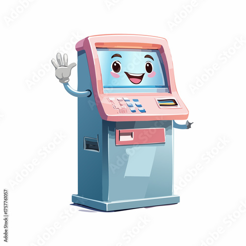 Friendly ATM machine character with transparent background
