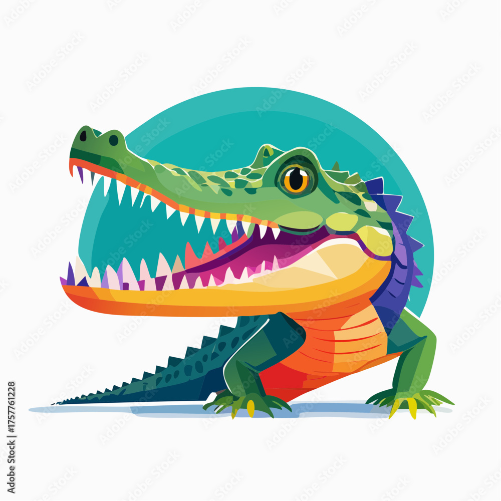 Naklejka premium Colorful crocodile creature with open mouth on white background