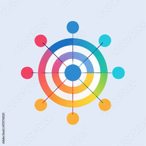 Colorful concentric circles radial connection diagram