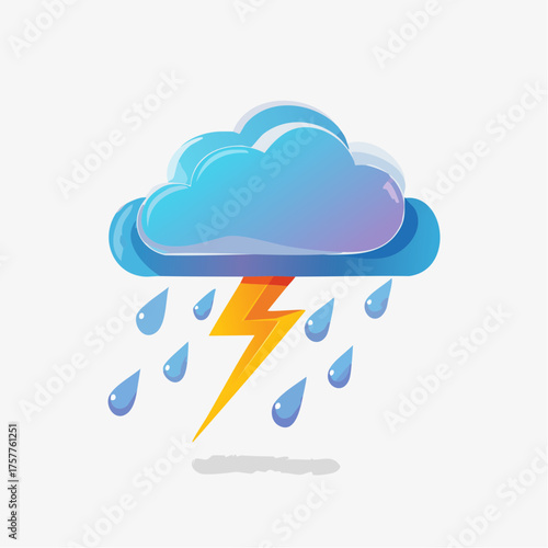 Stormy cloud with rain and lightning with transparent background