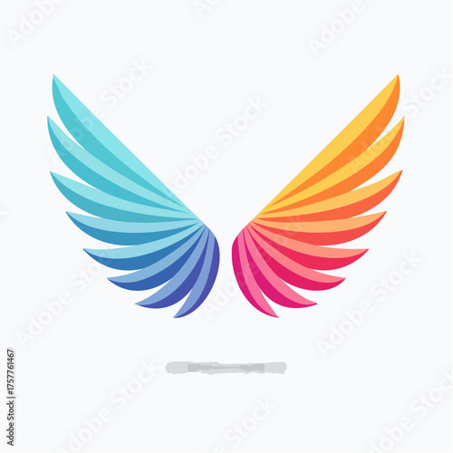 Colorful stylized wings with transparent background