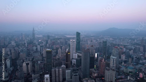 Wallpaper Mural Aerial photography of the Nanjing, China city skyline at dusk Torontodigital.ca