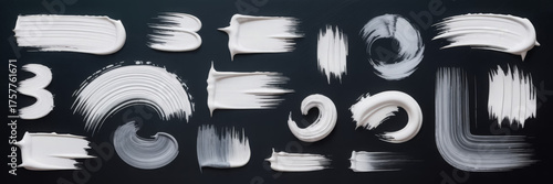 Collection of white paint strokes brush textures and smears abstract vector design elements for graphic design and backgrounds