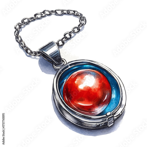 Locket Pendant, watercolor clipart vector, isolated on a white background.