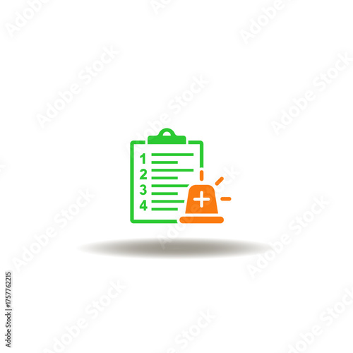 Vector illustration of checklist with alert alarm emergency siren beacon flashlight. Symbol of emergency action paln.