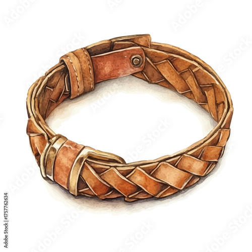 Leather Bracelet, watercolor clipart vector, isolated on a white background.