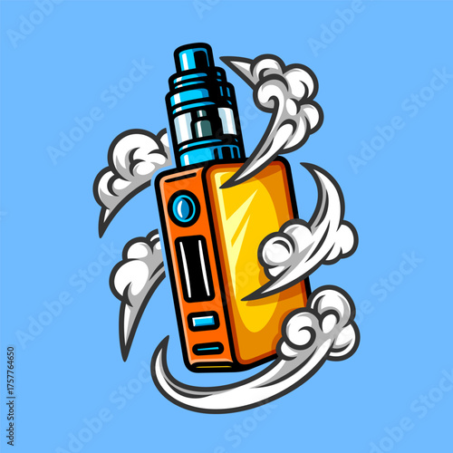 fun vape mod device with cloud cartoon character isolated drawing line style sketch classic vintage design illustration