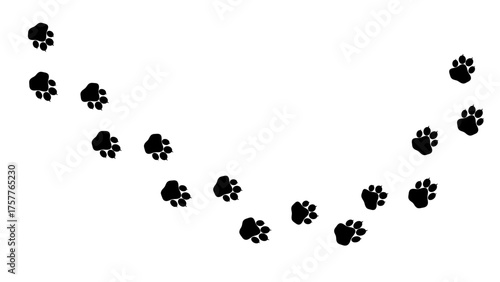 Cute Dog or Cat Paw Print vector Isolated on transparent Background. Black Pawprint Trail Illustration of Dog and Cat Footprints. Animal Footprint Trail Vector Background for Kids and Pets