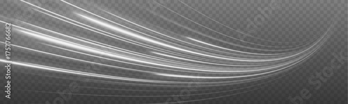 White glowing lines flow in elegant curves, forming a smooth wave of light across a transparent background. The gentle shimmer creates motion. Perfect for clean, modern visuals.