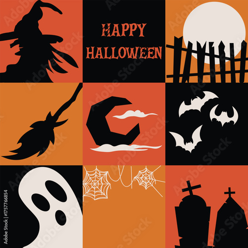 Happy Halloween Geometric Banner Vector Design.