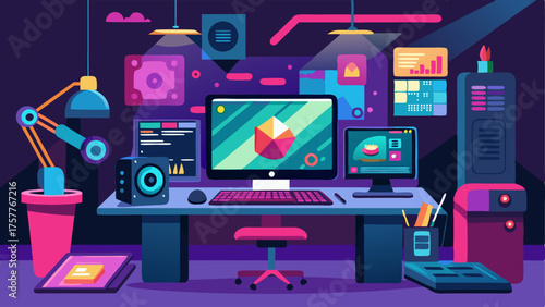 A digital art lab equipped with hightech computers and design software for artists to create digital masterpieces.