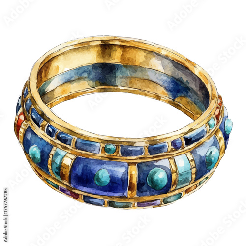 watercolor vector of Kada Bangle, isolated on a white background.