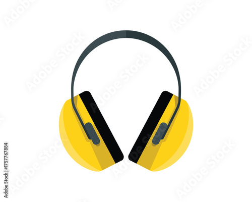 Bright yellow earmuffs for hearing protection on a white background