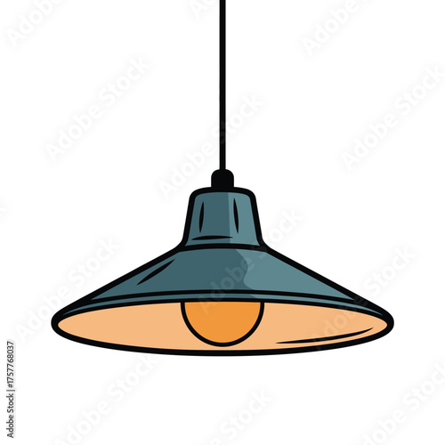 Retro industrial pendant light fixture with warm glowing bulb