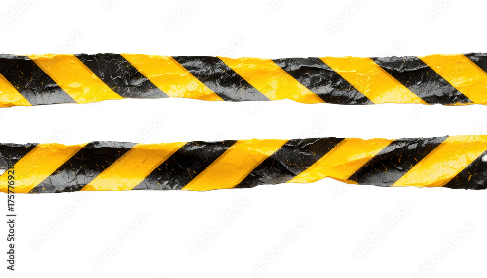 © Jomizu - Curved Yellow and Black Caution Tape — Isolated Industrial Safety Mockup (Transparent PNG)
