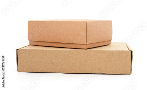 Two brown cardboard boxes isolated on white background.