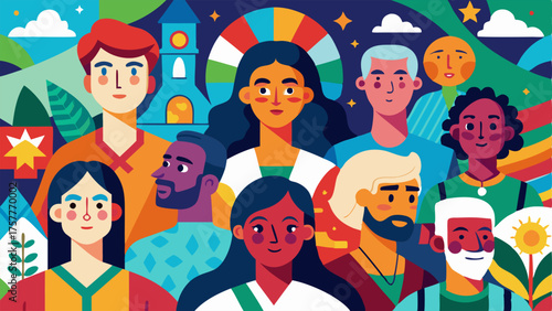 A colorful mural painted on one of the walls featuring various community members.