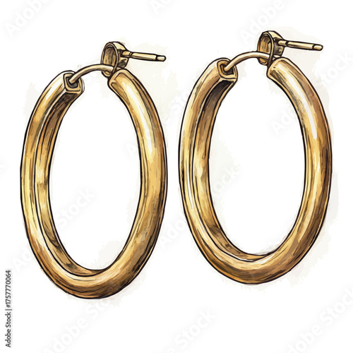 watercolor of Hoop Earrings, vector, isolated on a white background.