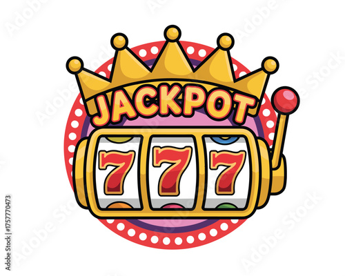 Golden jackpot slot machine with crown and lucky sevens