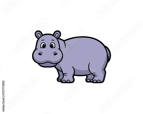 Cute cartoon hippopotamus standing and looking forward