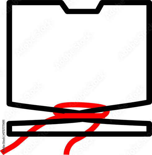 Stylized icon of a seatbelt buckle with a red strap, indicating safety or fastening in a vehicle.