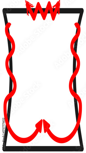 Diagram illustrating convection currents within a rectangular enclosure with heat applied at the top.