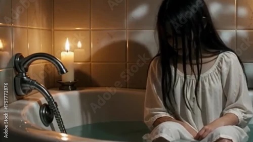 Gruselige Frau in einer Wanne