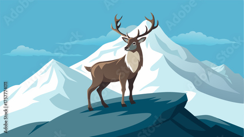 A majestic caribou standing atop a snowcovered hill surveying its vast domain.