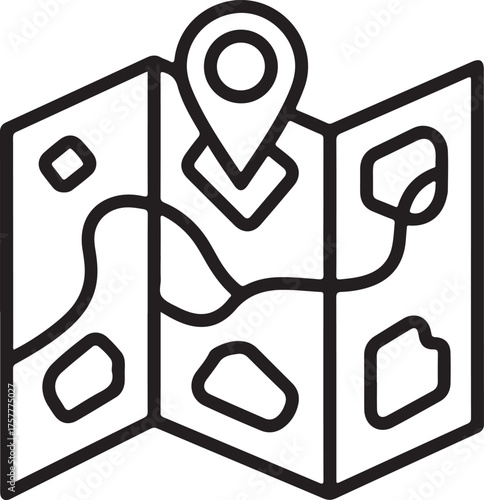 Single continuous line drawing of a map and location pin. 