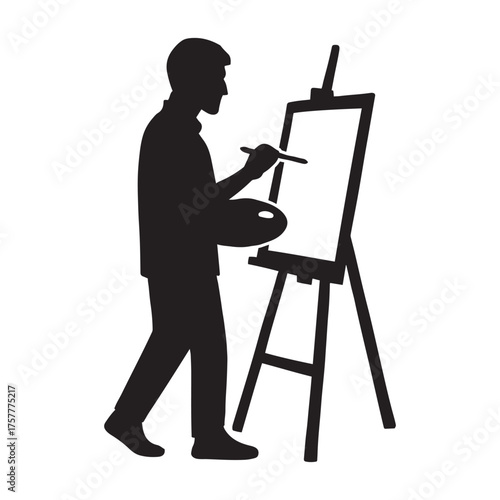 Painter Silhouette Vector , Artist at Easel SVG — Painting Clipart, Art Studio Illustration for Prints & Merch