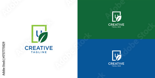 Leaf and initial letter U logo design