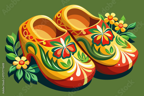 vector of Wooden shoes 
Traditional cultural symbol
Today, its small decorative models are sold more
Special souvenirs for decoration