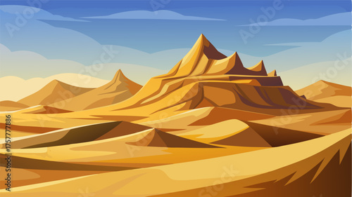 A rugged desert landscape with hills carved out by the harsh winds and sands.
