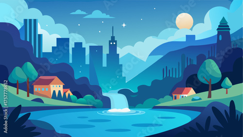 A peaceful and serene setting with the soothing sounds of the flowing water providing a calming backdrop to the citys constant buzz.