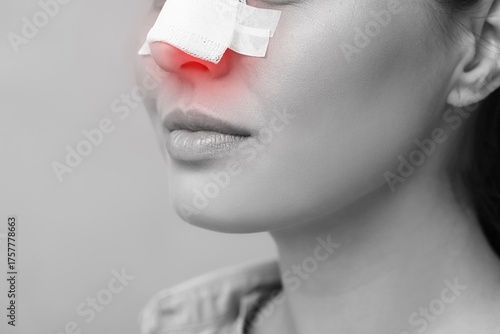Young woman with bandaged n...