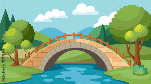 A quaint stone bridge crosses over a pond offering a picturesque spot for peaceful reflection.
